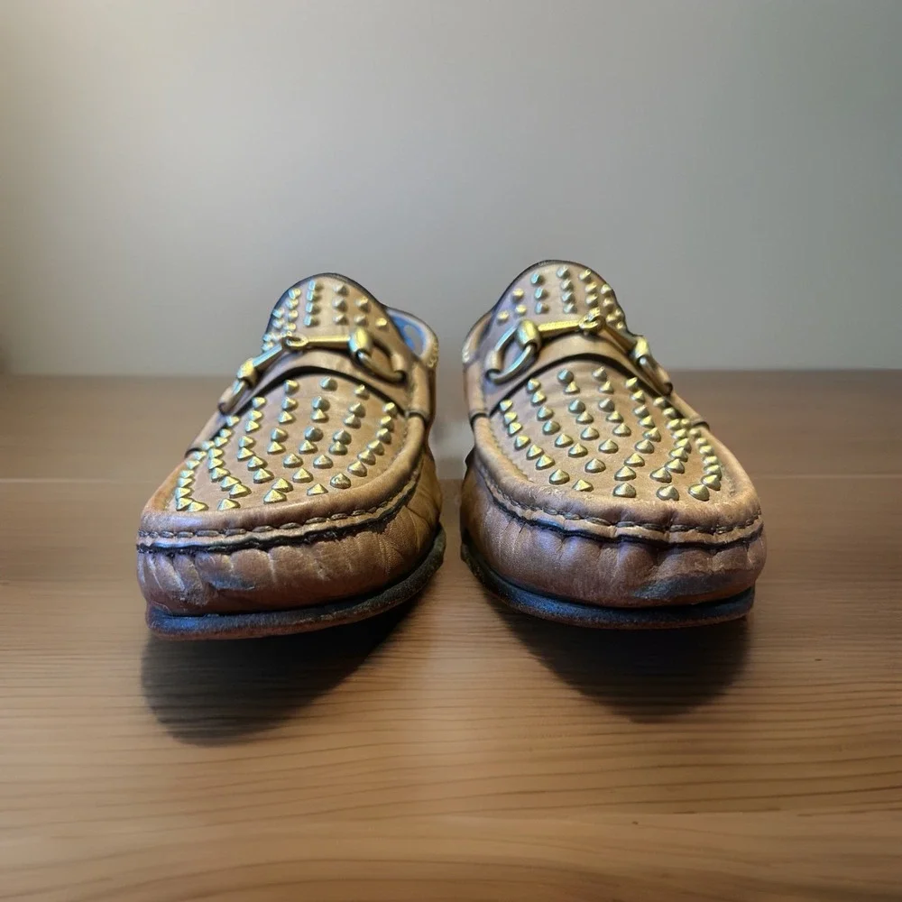 Gucci 1953 Shoes Horsebit Studded Dress Loafers Brown Mens Sz US‎ 9